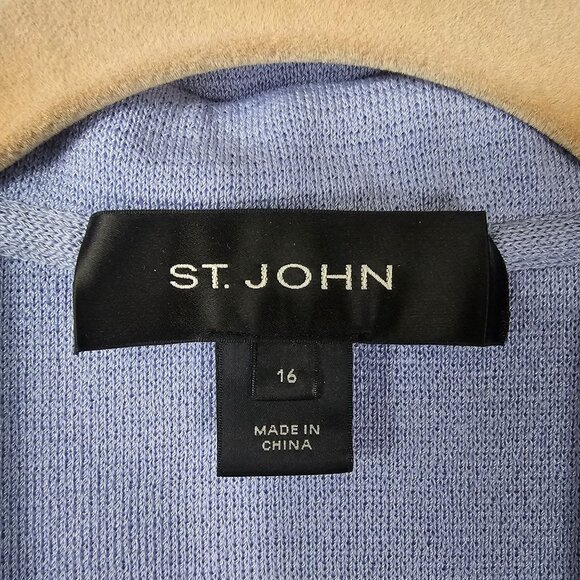 St. John Santana Knit Ruffled Open-Front Cardigan 16 Periwinkle Blue Soft Pastel - Picture 4 of 8